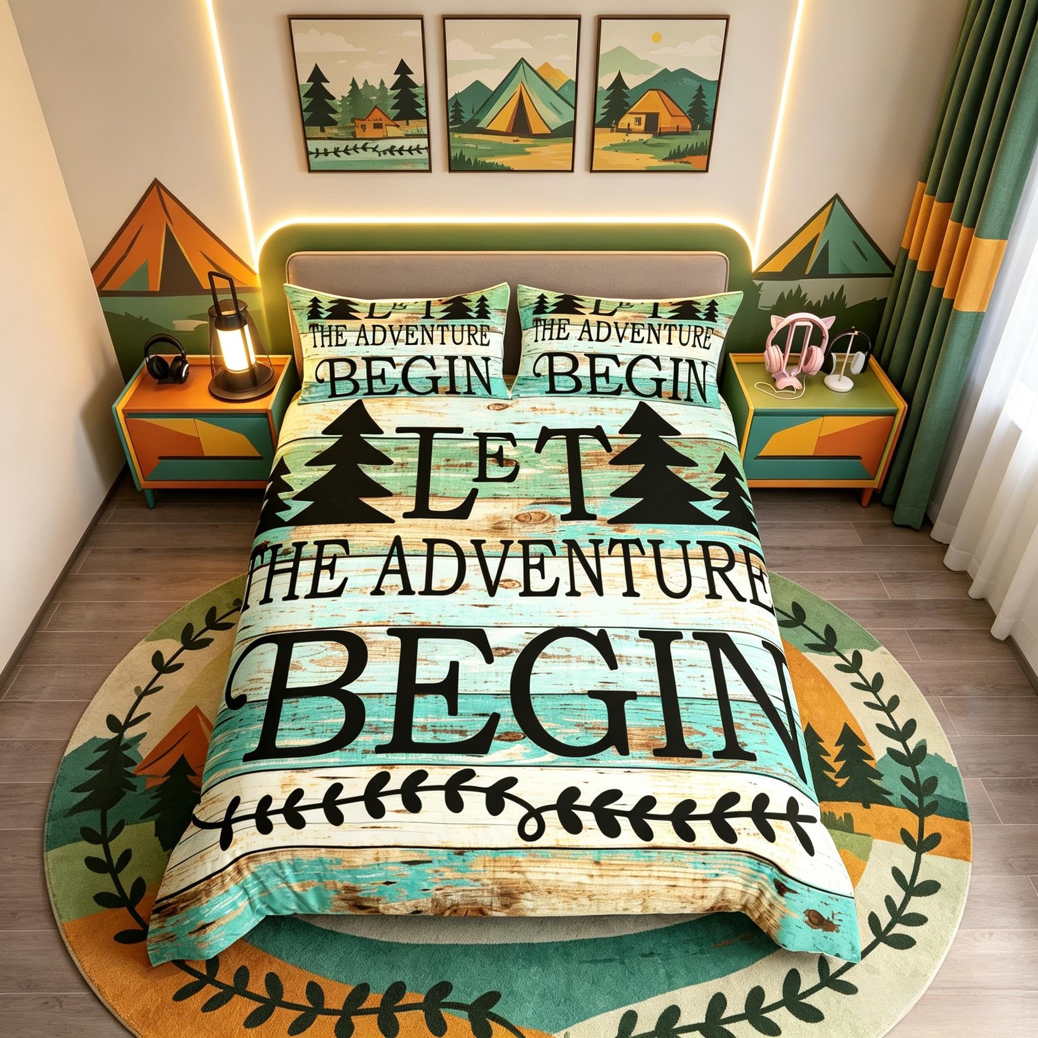 Loussiesd Camper Bedding Set Great Camping Duvet Cover for Kids Adults 1 Duvet Covers (No Comforter) Junior/Cot Bed Size
