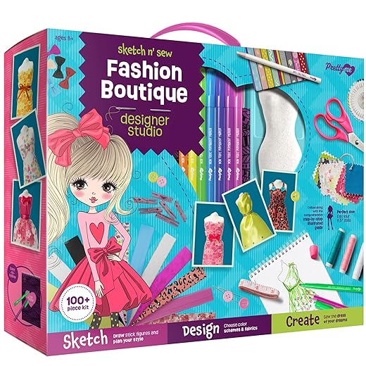 Fashion Design Studio - Sewing Kit for Kids - Designer Dress Girls Arts Crafts Kits Ages 6, 7, 8, 9, 10, 11, 12 Age - Learn to Sketch, Sew, Style - Kid Art Projects Gift - Girl Craft Activities Gifts