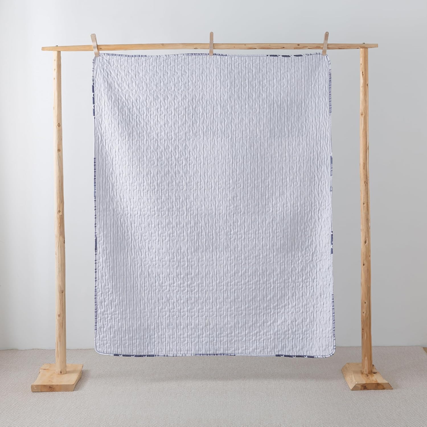 SLPR Americana Pride 50" x 60" Quilted Throw Blanket, Lightweight Patriotic Throw Quilt for Couch and Bed, Blue and White Lightweight Lap Quilt with Star and Plaid Pattern - Image 3