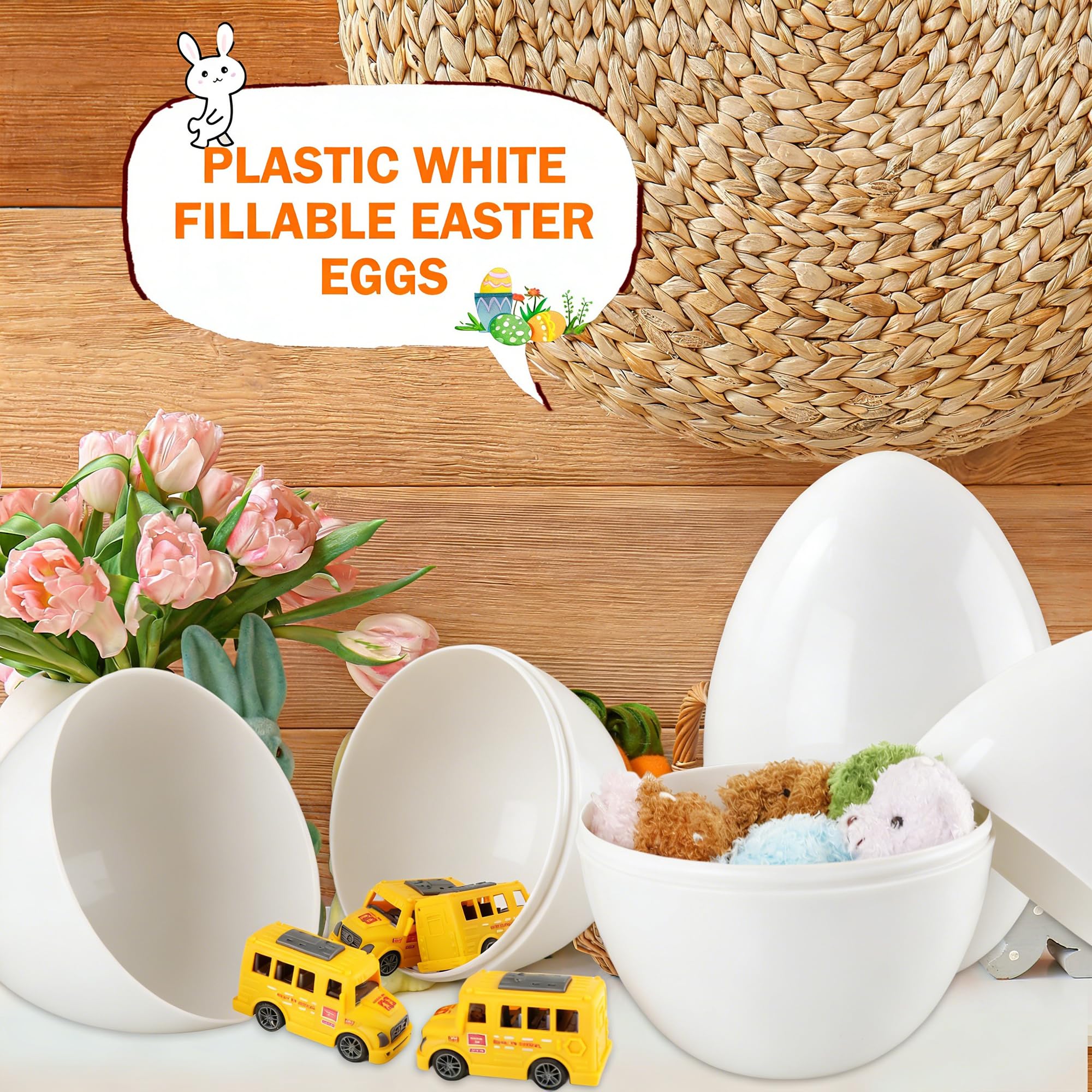 4 Pack 10 Inch/ 12 Inch Giant White Easter Eggs Jumbo Oversize Fillable Plastic Blank Eggs for DIY Craft Basket Stuffers Hunt Game Easter Party(White (12 Inch ))