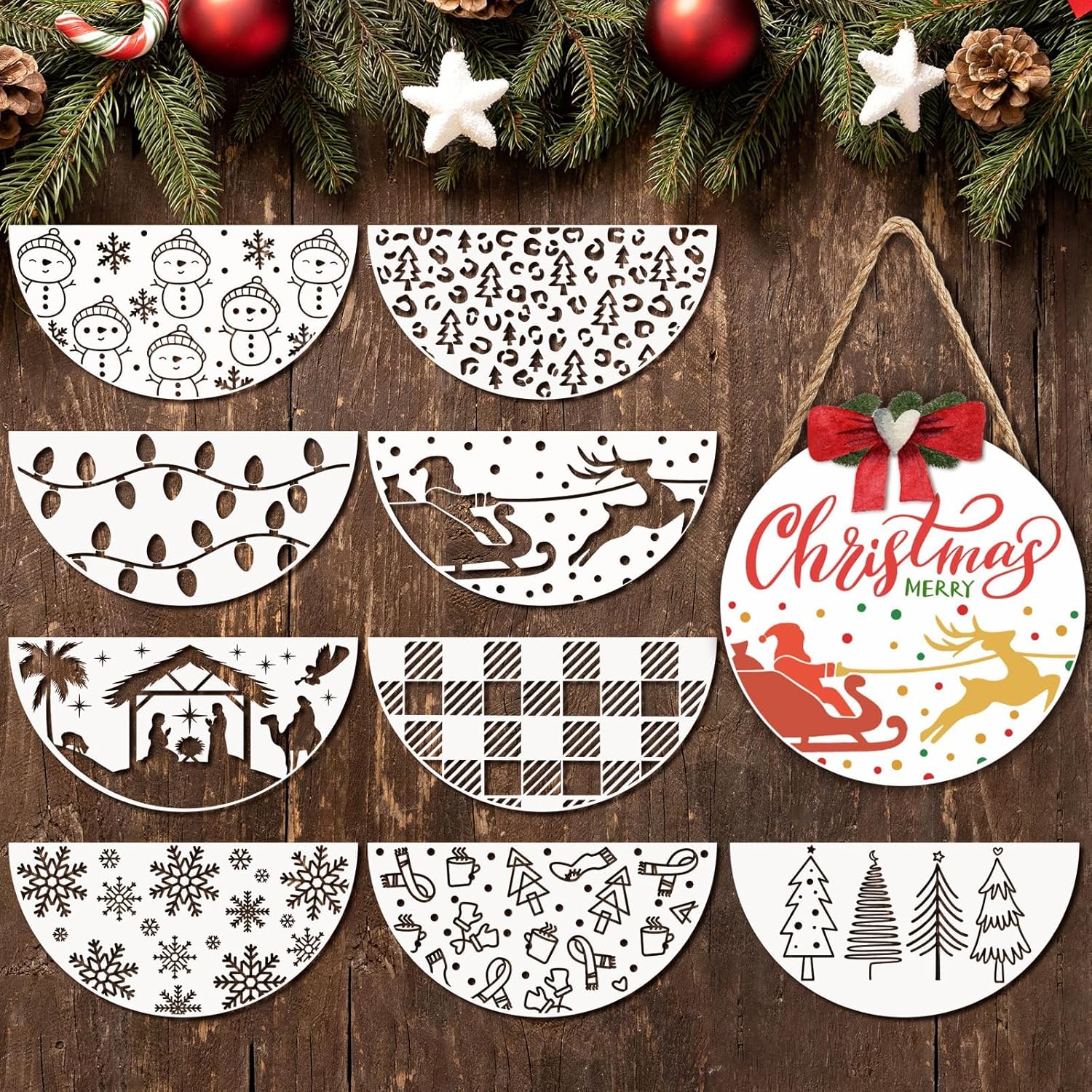 9 Pieces Christmas Stencils for Painting on Wood 12" Half