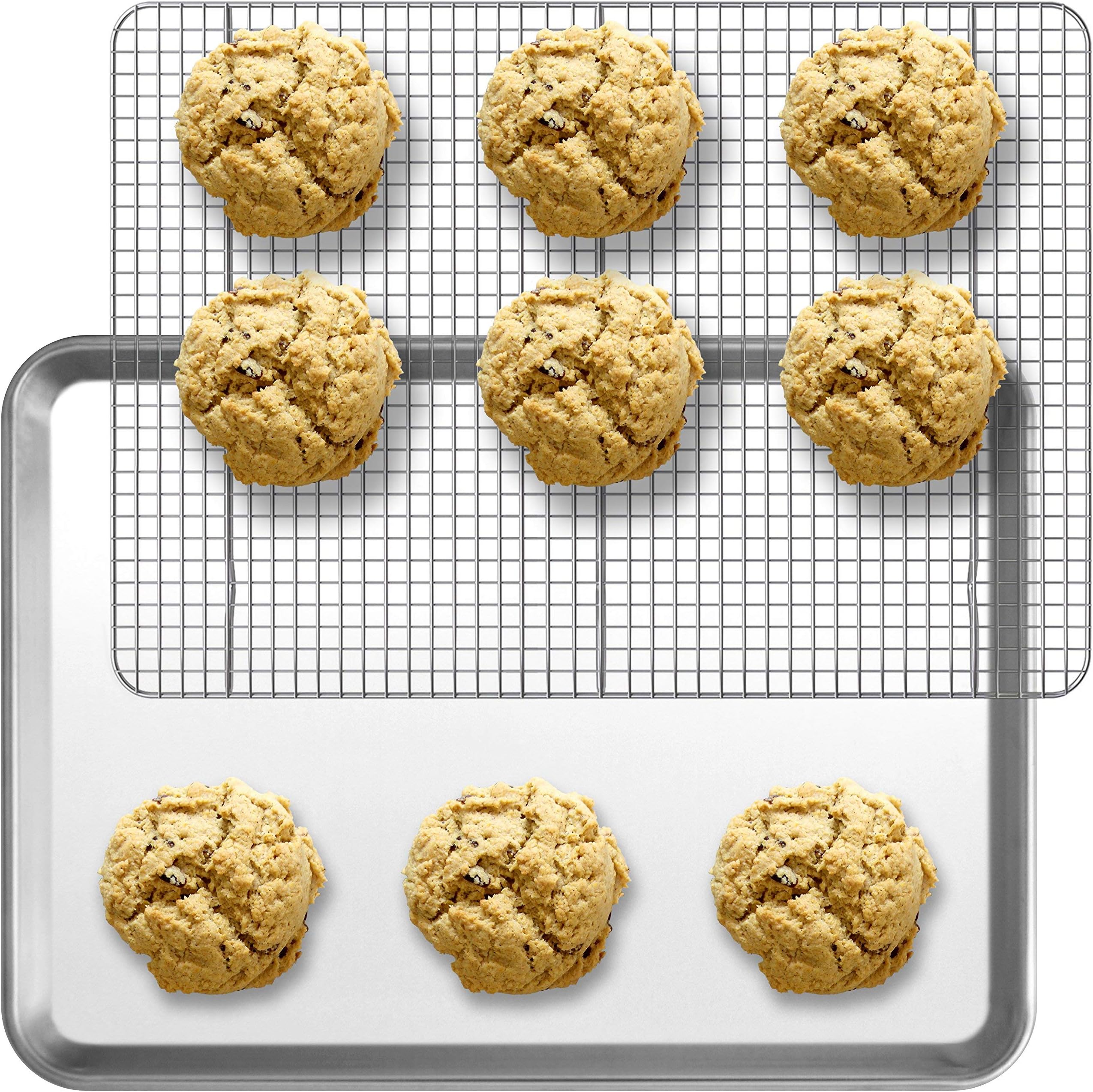 Indigo True Baking Half Sheet Pan and Rack Set - Commercial Grade Aluminum Half Size 18" x 13" and Stainless Steel Cooling Rack 11.5” x 16.5” | Oven Safe