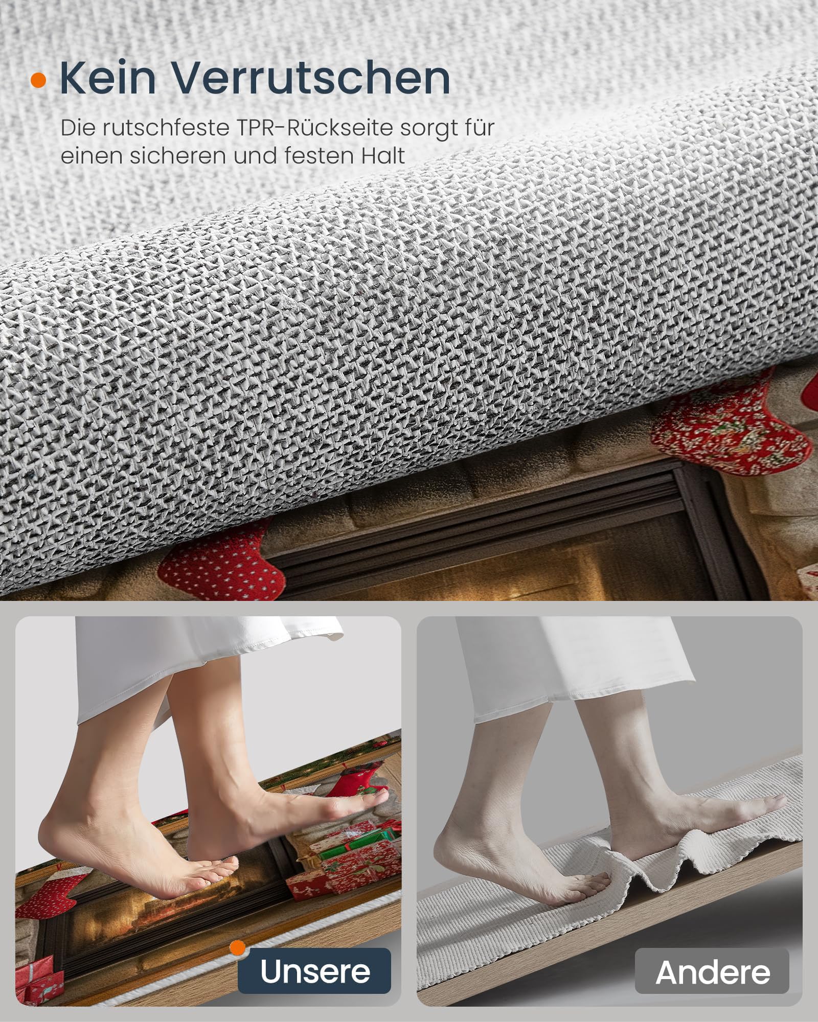 Fußmatte mit Weihnachtsmotiv,Weihnachtskamin rote Weihnachtsstrumpf-Elemente rutschfeste Unterseite Bodenfußmatte,Für Innen Außen Dekor, 80 x 120 cm