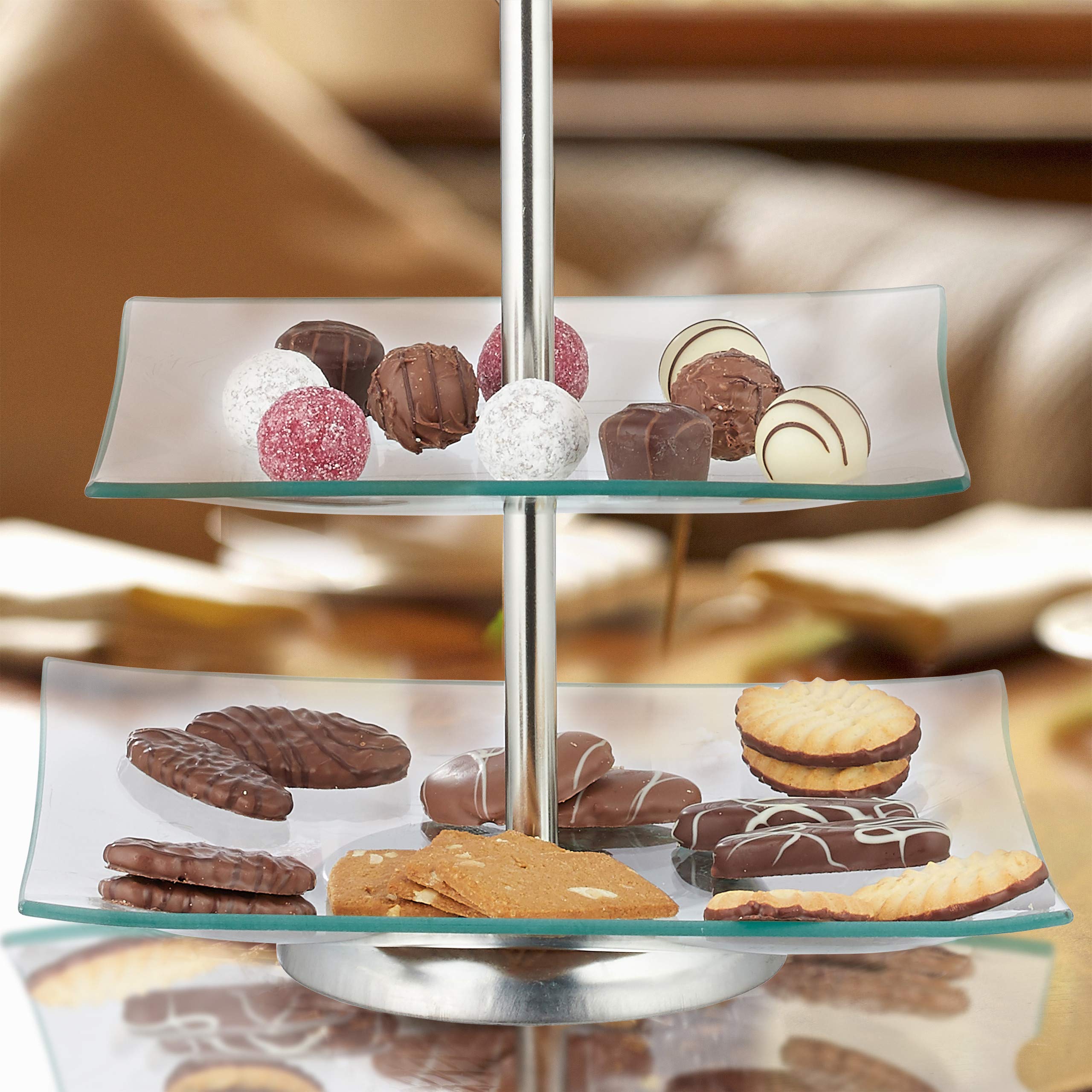 Relaxdays Etagere 10er Set, 2 stöckig, eckig, Cupcake, silber/transparent