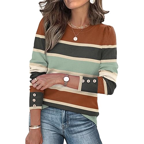 Womens Sweaters Fall Fashion 2025 Long Sleeve Button Cuff Soft Knit Pullover Trendy Tops Dressy Casual Blouses