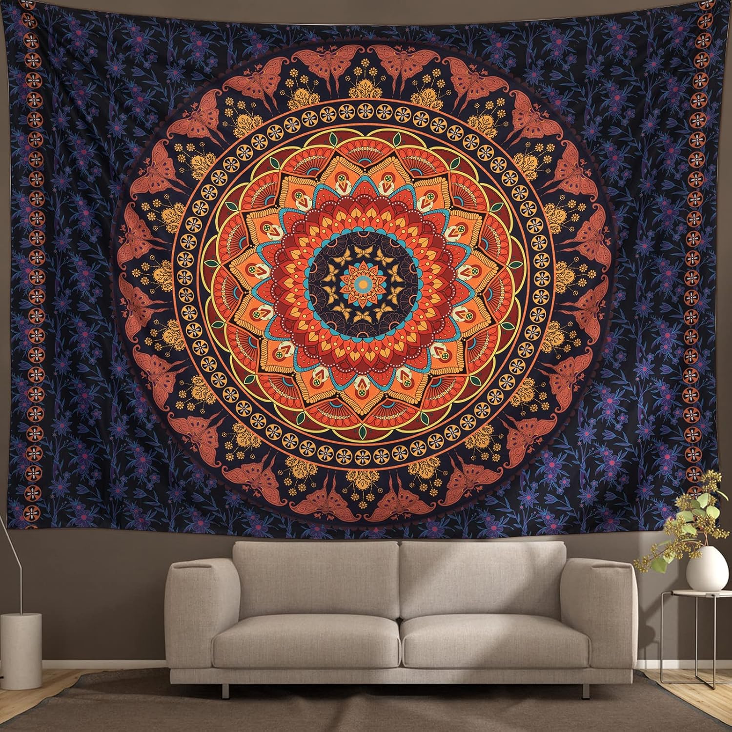 Edeesky Boho Mandala Tapestry Aesthetic Wall Hanging Psychedelic Hippie Butterfly Tapestries Vintage Wall Art Home Decor for Bedroom,Living Room,Dorm(Red)