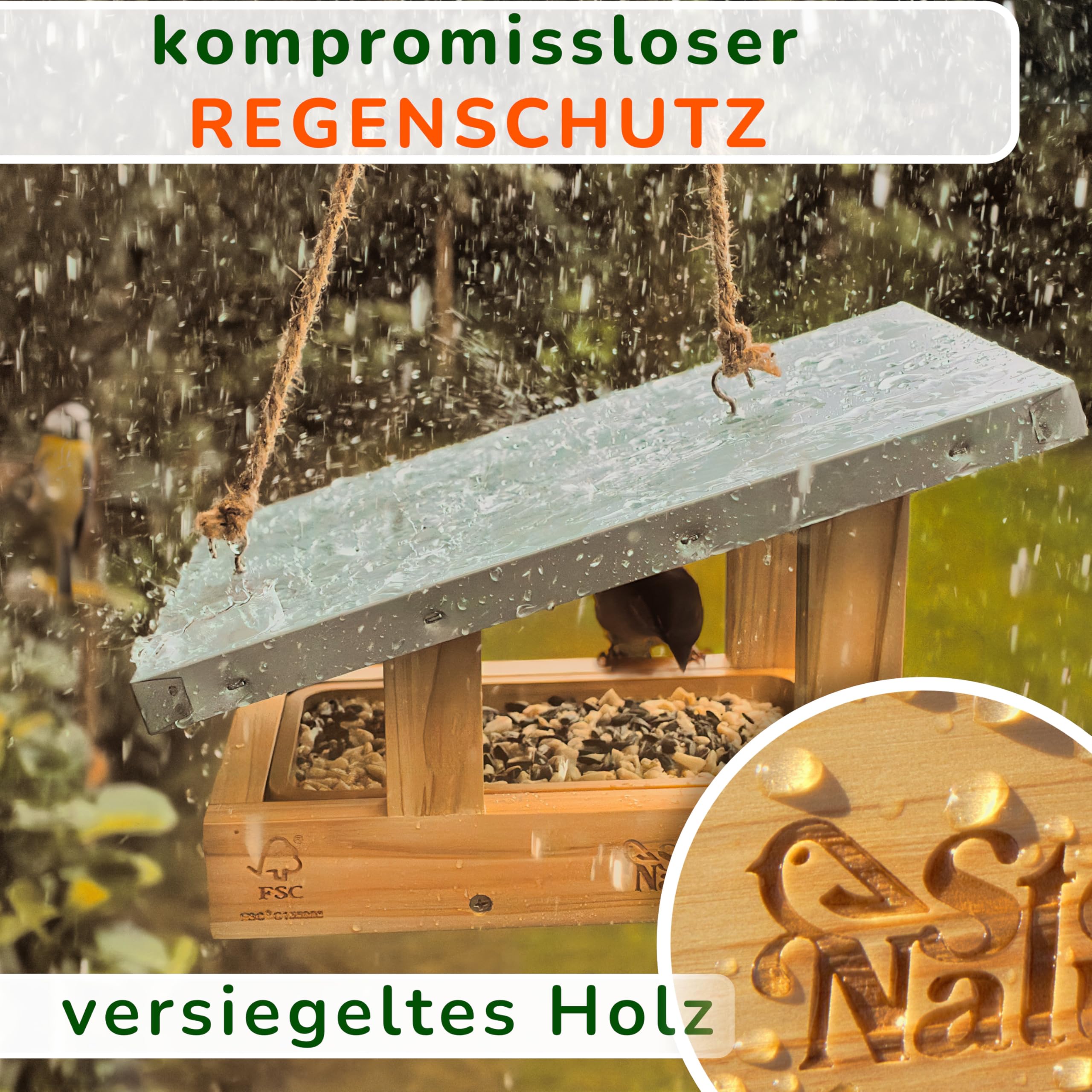 Steady Nature Vogelhaus zum Aufhängen mit Futterschale - Vogelfutterhaus Holz I Futterhaus für Vögel - Vogelhäuser für draußen - Bird Feeder Vogelfutterhäuschen Futtervogelhaus Vogelhäuschen kaufen