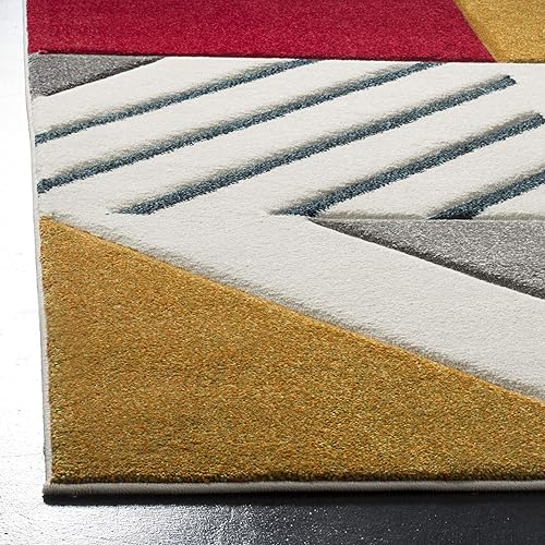 Miniatura 3 de SAFAVIEH Hollywood Collection - Alfombra para pasillo, 2 pies 3 pulgadas x 6 pies, marfil y azul pavo real, diseño moderno de mediados de siglo, no