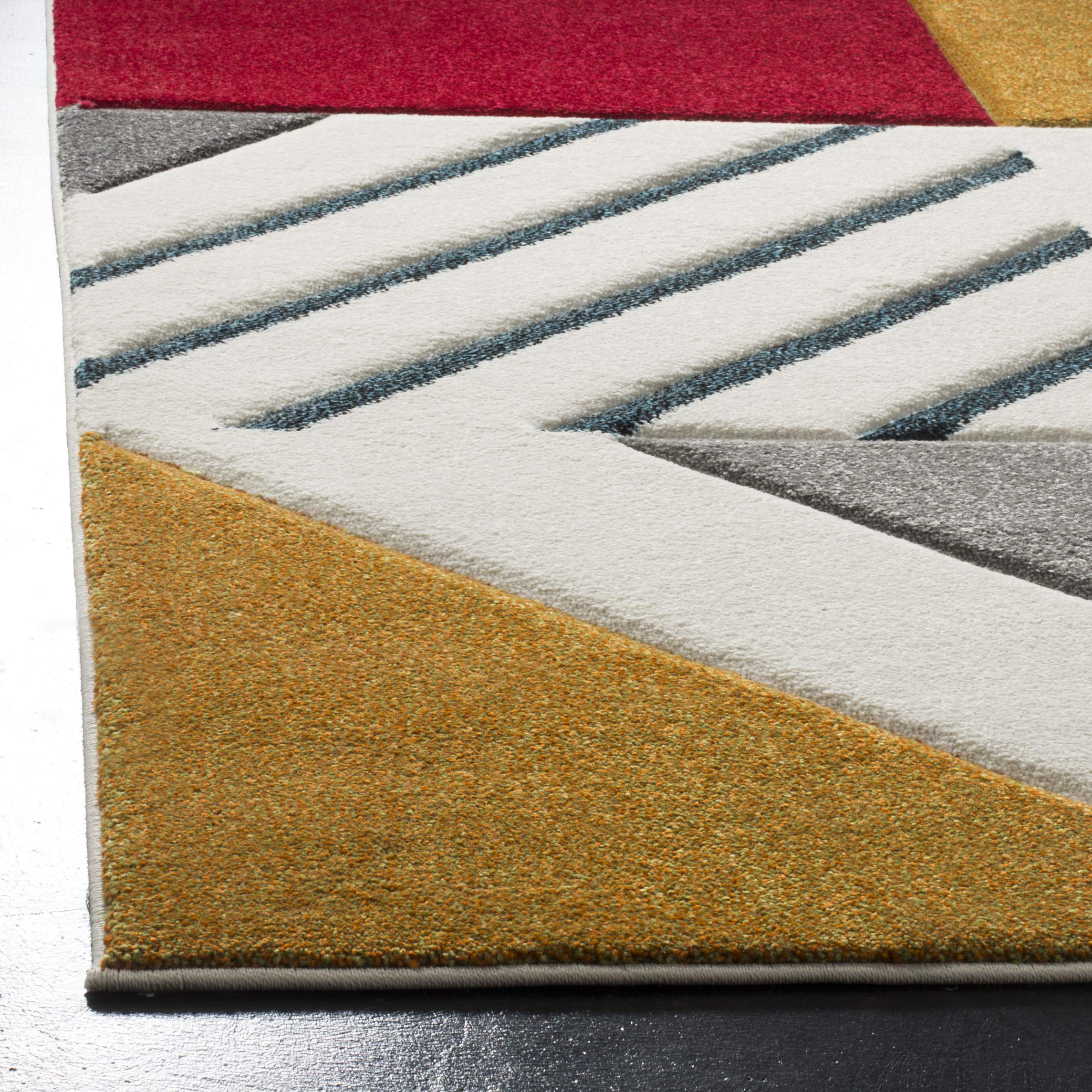 SAFAVIEH Tapis Moderne pour Salon, Salle à Manger, Chambre à Coucher - Hollywood Collection, Tapis à Poil Court, Ivoire et Bleu Paon, 201 X 274 cm
