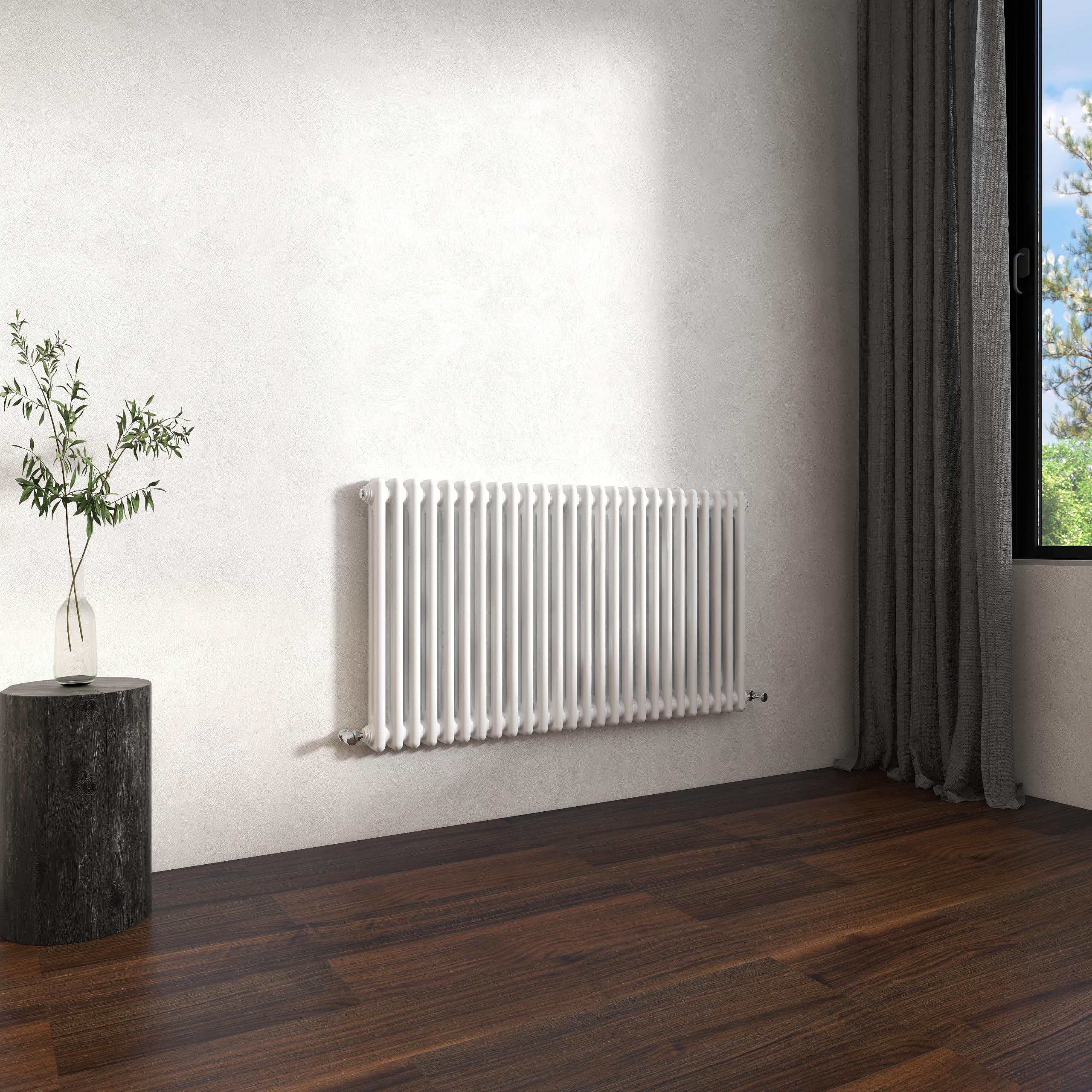 Traditional 2 Column Cast Iron Radiator 600x1190mm Horizontal Gloss White