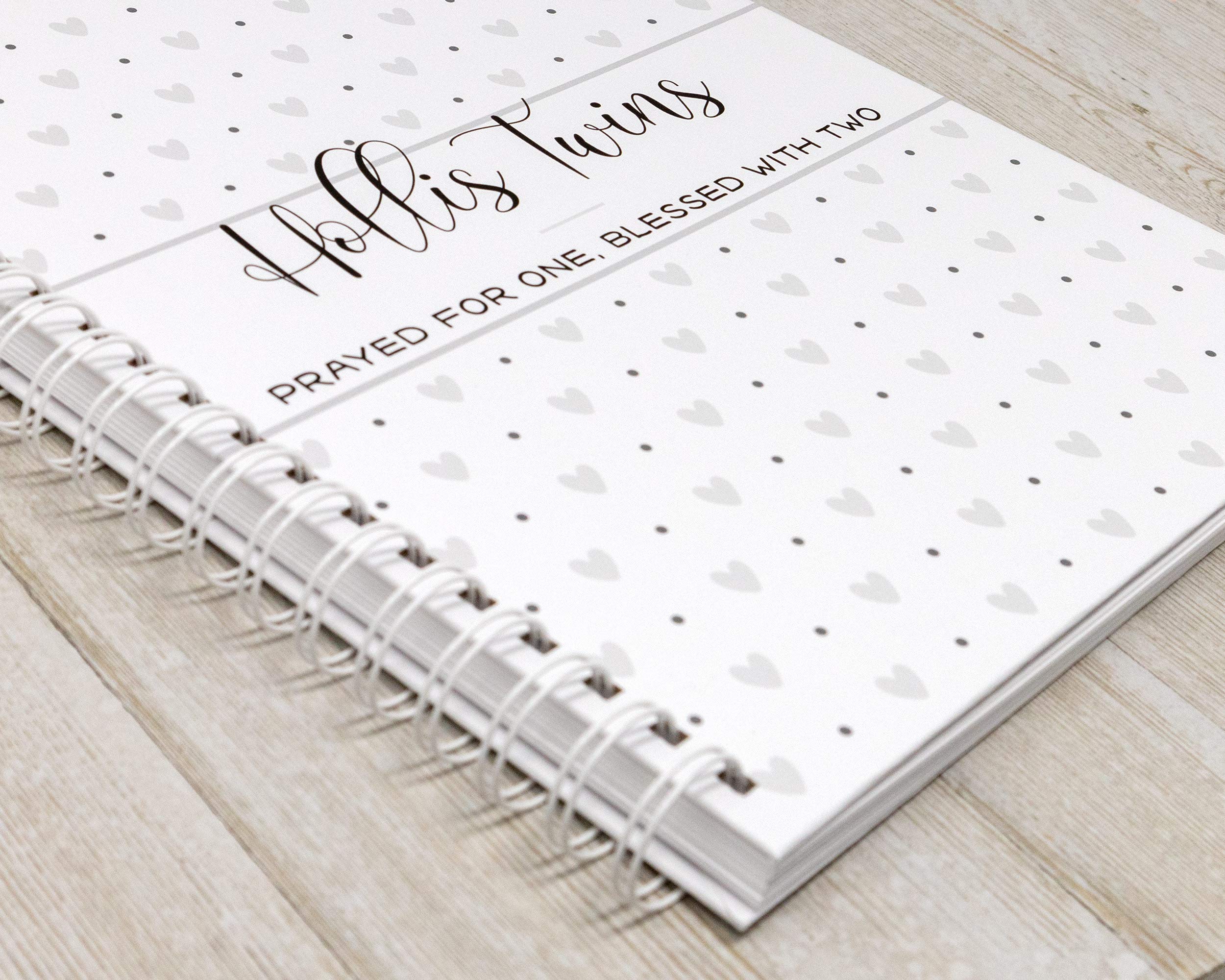 Twin Pregnancy Journal - Hard cover personalized memory book for new twin mom to document every pregnancy memory and milestone (Gray Hearts)