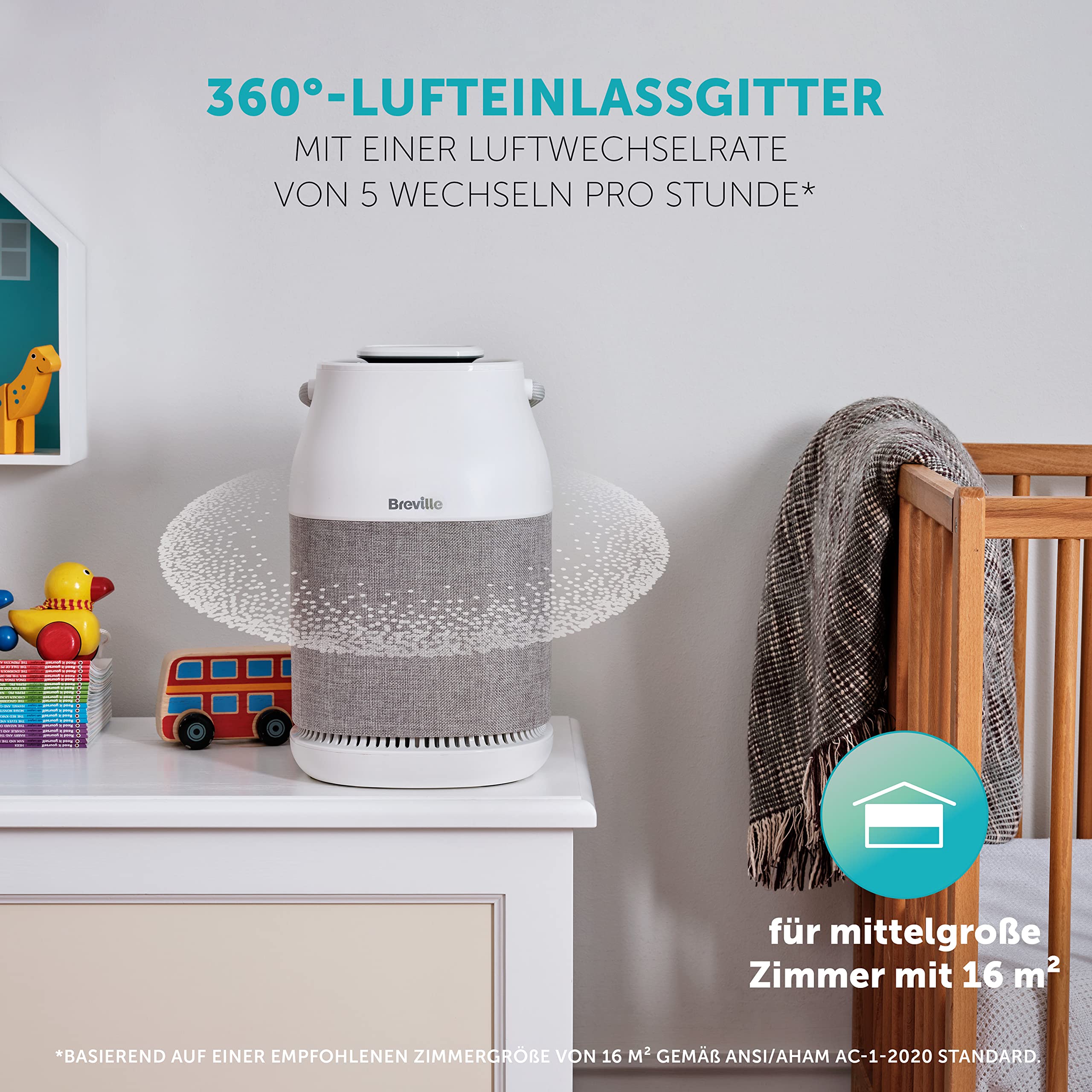 Breville 360° Light Protect Luftreiniger | leiser, H13 True HEPA-Filter | entfernt 99,97% an Staub, Rauch, Pollen & mehr | 3 Geschwindigkeiten | Nachtmodus | Filteraustausch-Anzeige | Touch-Bedienfeld