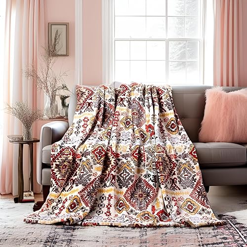 DaDa Bedding - Manta de forro polar de visón bohemio del suroeste, ligera, acogedora, de granja, azteca, habana, geométrica, abstracta, suave, disponible en Yaxa Colombia