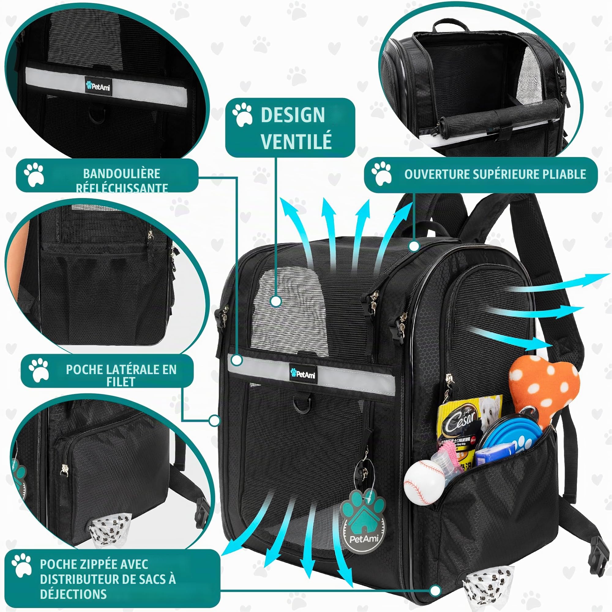 PetAmi Sac à Dos de Transport ventilé pour Petit et Grand Chat, Animal de Compagnie, Chiots, Sac à Dos de randonnée ventilé, approuvé par Les compagnies aériennes, Soutien Dorsal de sécurité, Camping