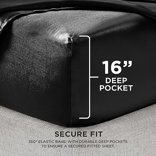 Miniatura 2 de Juicy Couture Juego de sábanas de satén de tamaño Queen, juego de sábanas sedosas de bolsillo profundo con 1 sábana bajera, 1 sábana encimera y 2