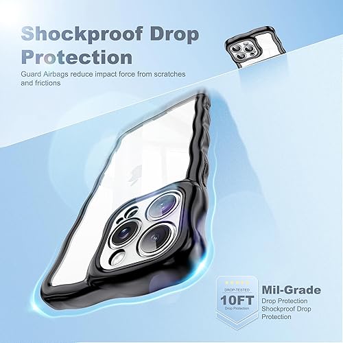 Miniatura 4 de Funda compatible con iPhone 14 Pro Max, diseño de onda rizada kawaii, borde chapado de lujo, elegante parte trasera transparente brillante, TPU