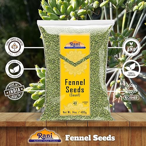 Miniatura 6 de Rani - Semillas de hinojo (Saunf Sabut) - Especias enteras de 14 onzas (14.11oz)  totalmente naturales  Apto para gluten  Sin OMG  Veganas  Origen
