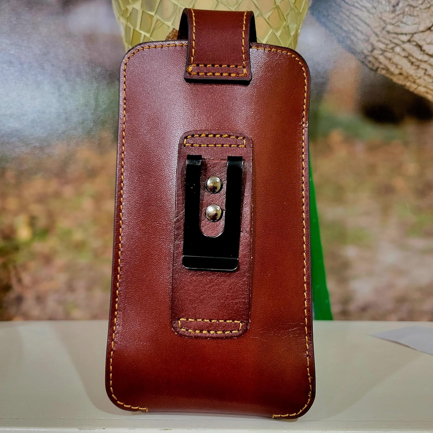 Cowboy Horse Western Leather Phone Belt Holster and Knife Holder Floral Leather Embossed Horse with Belt Clip high end Handmade Cell Phone case Tooled case Universal Size 7" h x 4" w (Brown)
