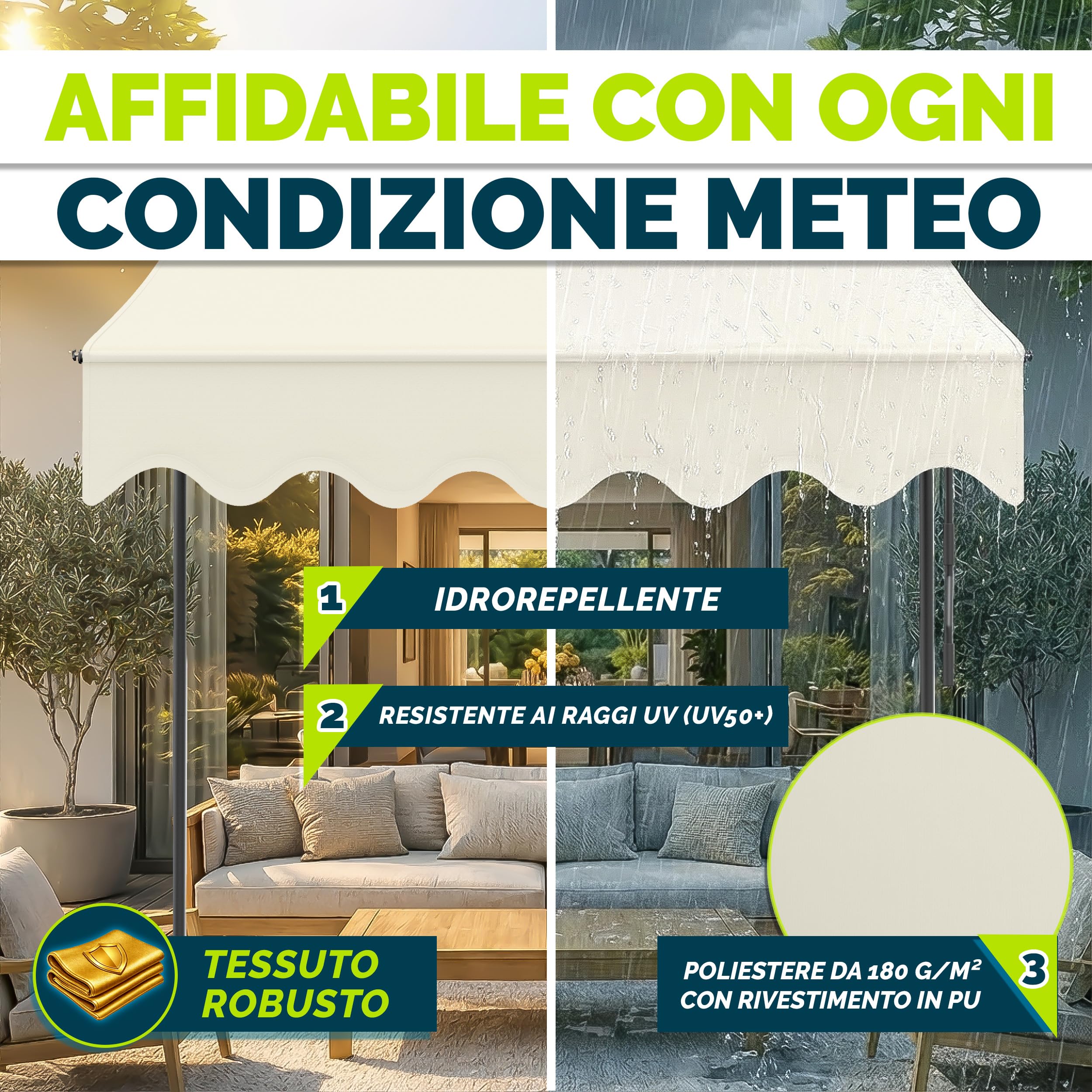 Tillvex Tenda da Sole a Bracci con Manovella 150cm Sabbia Protezione Balcone Regolabile Senza Forare UV