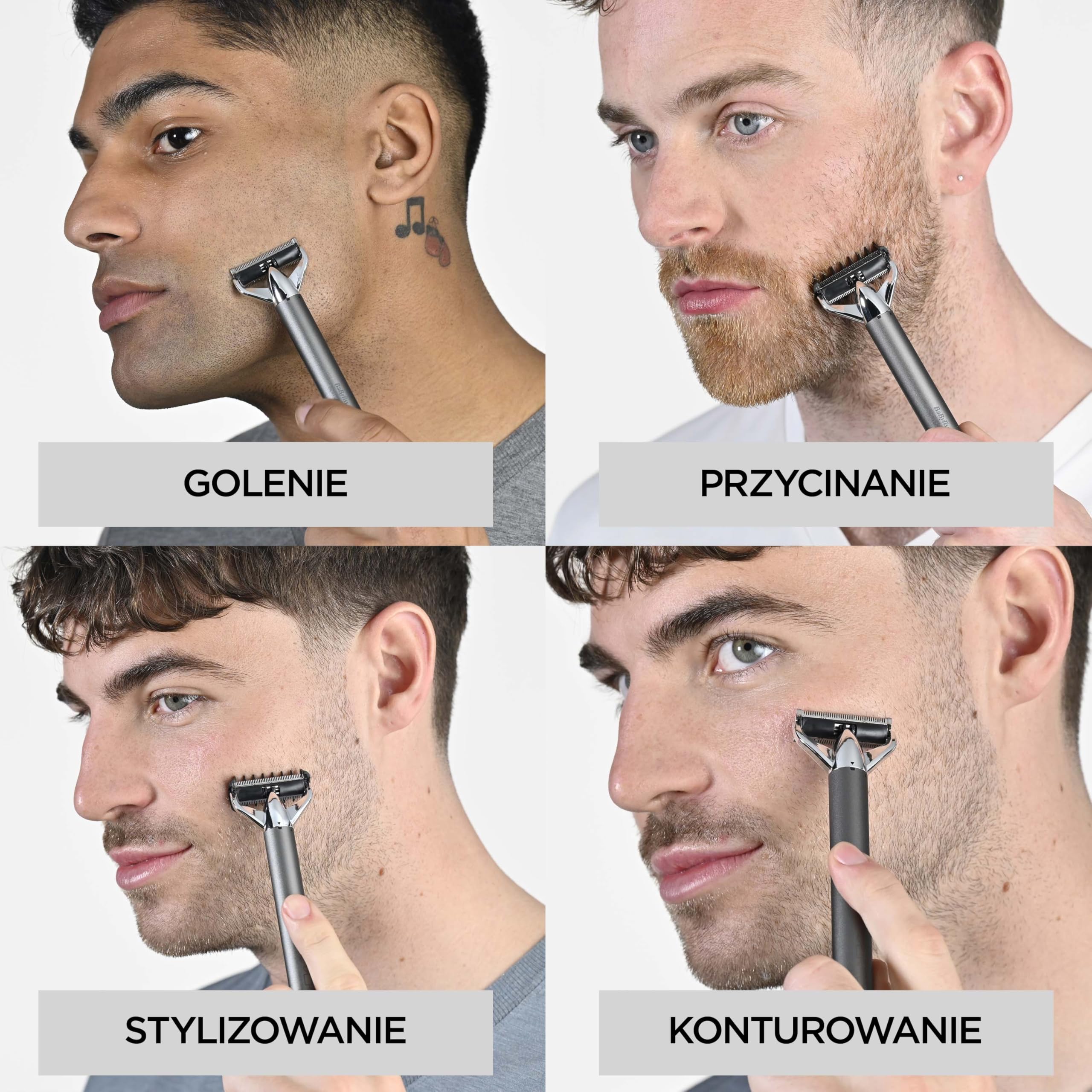 BaByliss X-Blade = Trymer do Zarostu i Brody, Ultraostre precyzyjne ostrza, Elastyczna głowica 50°, 4 nasadki grzebieniowe 1-5 mm, akumulator litowo-jonowy, Wodoodporny, OT996E
