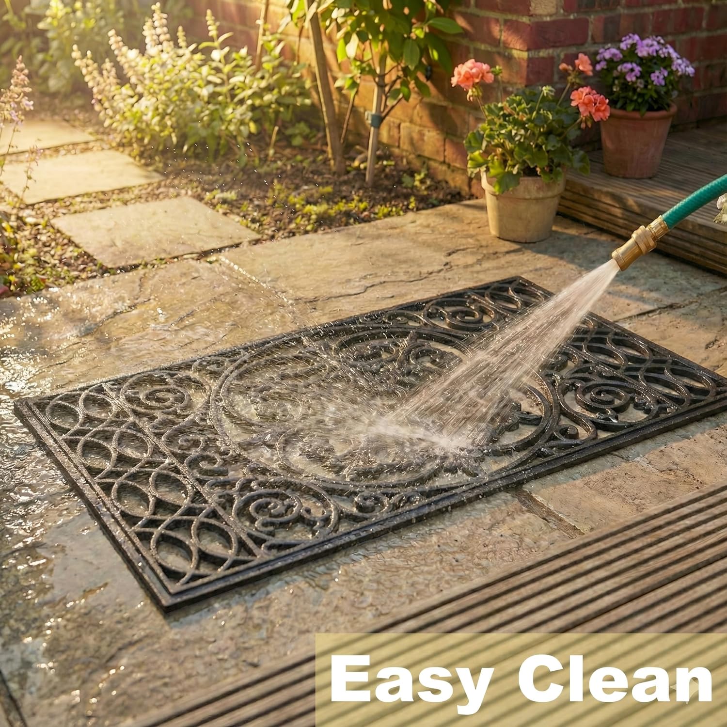 Silicone Rubber Doormat Outdoor, Wrought Iron Scroll Design, Heavy Duty Outside Entrance Mat with Drainage, Vinyl Floor Safe, Odorless Weatherproof Rug for Patio, Porch, Deck - Image 4