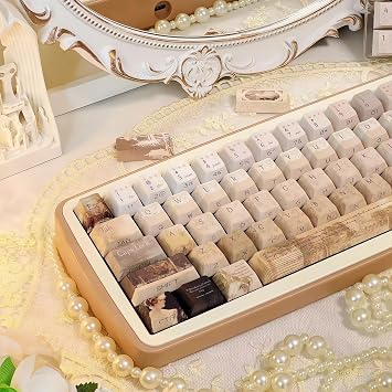 Retro Brown PBT Keycaps Set,Cherry Profile Vintage Oil-Painting Keycaps,Side Printed Shine-Through,5-Side Dye Sub,120Keys DoubleShot Custom Key Caps for Mechanical Gaming Keyboards Dual-Printed