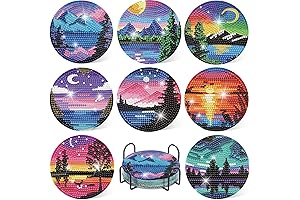 eniref 8 Pcs Diamond Paintings Coasters Kits with Holder, DIY Scenery Coaster...