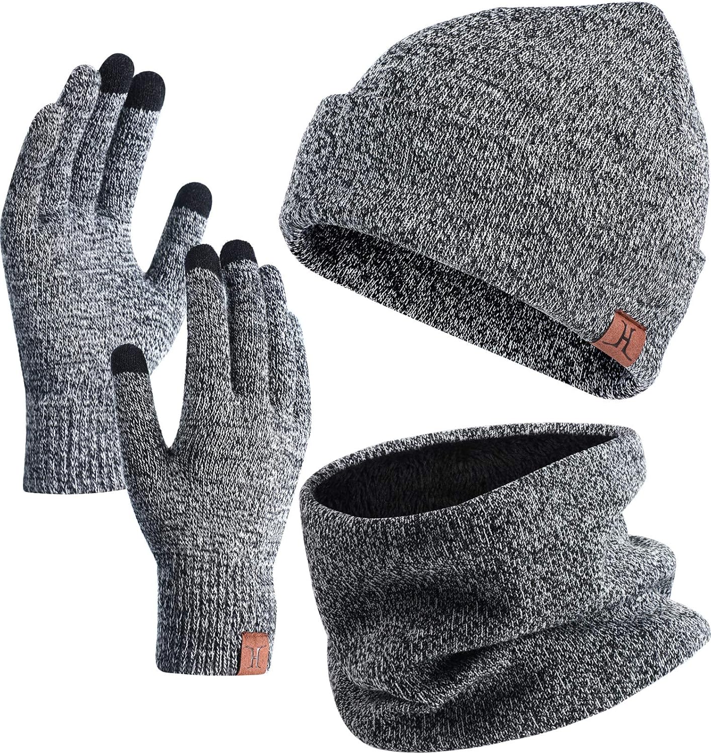 3 Piece Winter Beanie Hat Touchscreen Gloves Scarf Warm Set for Men Women (Gray) at  Women’s Clothing store