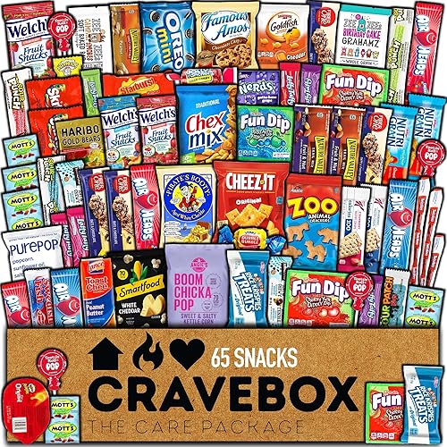 Caja de snacks de lujo CraveBox, cesta de regalo con variedad de paquetes de barras, trozos, dulces y galletas, golosinas dulces y saladas para