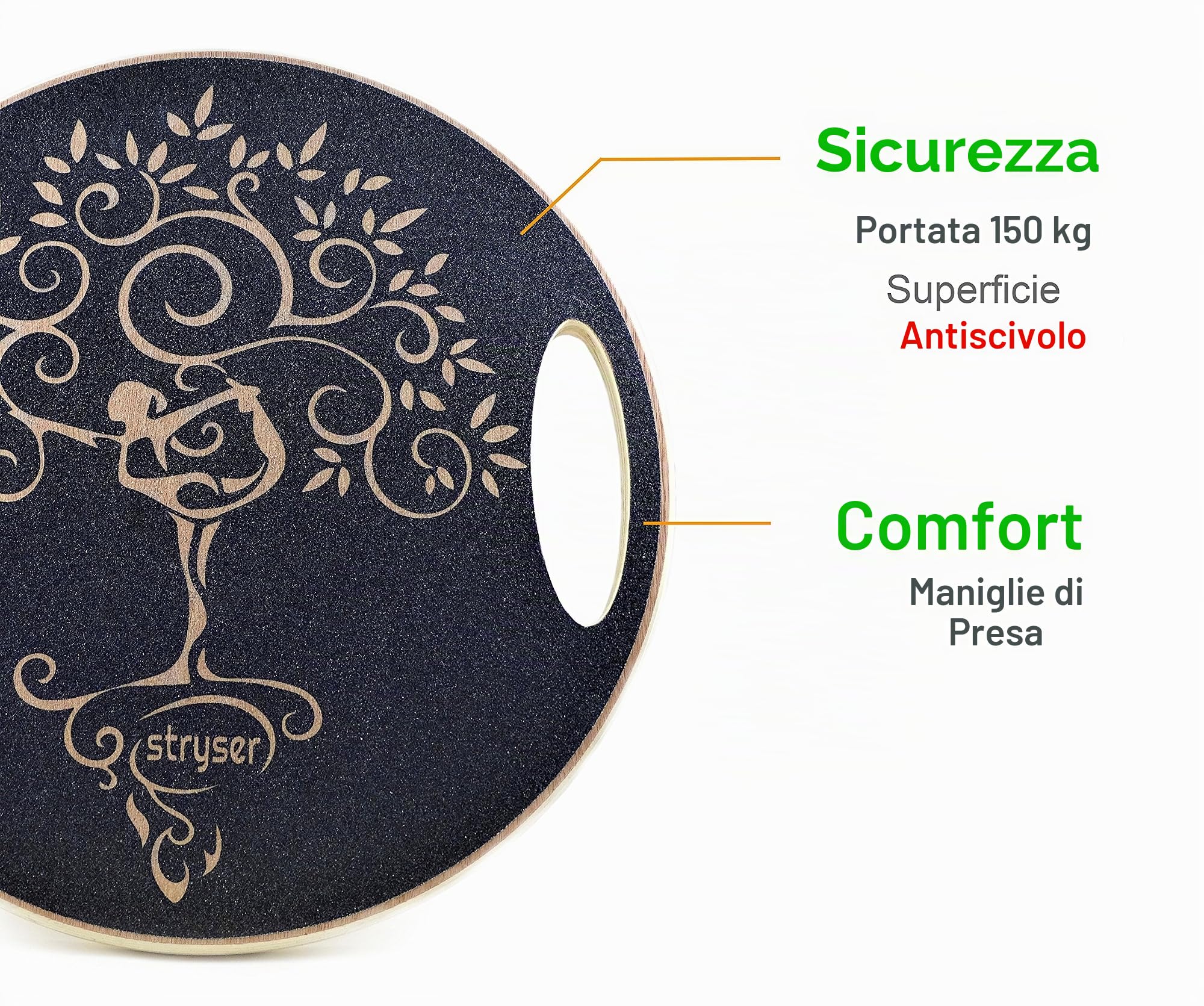 Tavola Pedana propriocettiva di Equilibrio di Legno, Balance Board Fitness Esercizio Coordinamento Diametro 39,5 cm