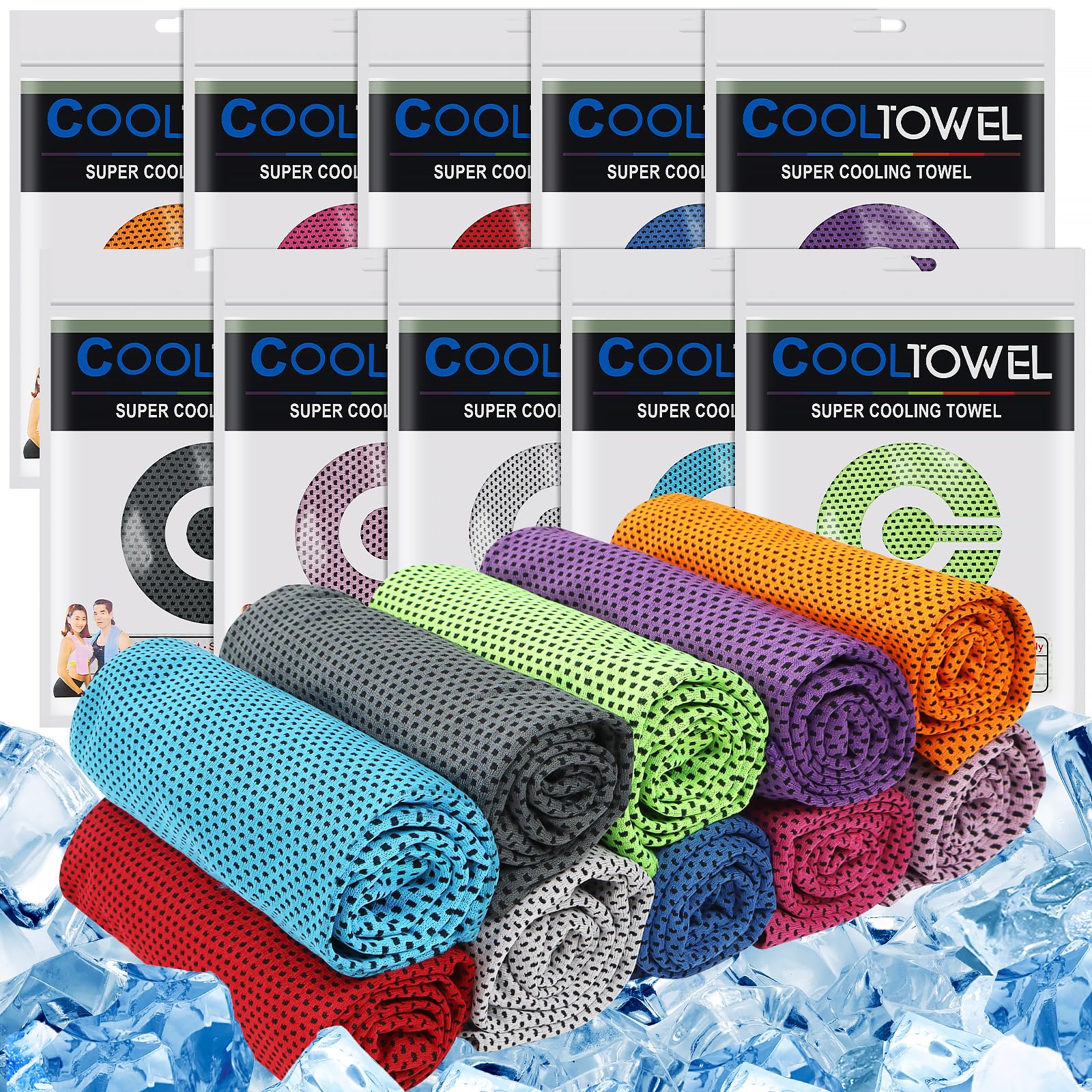 GOTRUST 10 szt. ręczników chłodzących do uprawiania sportu, 100 x 30 cm, z mikrofibry, szybkoschnące, chłodzące, zestaw ręczników chłodzących na kark i szyję, do jogi, fitnessu, na kemping, w podróży