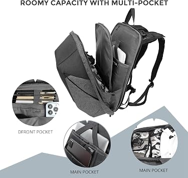 Swissdigital Design School Laptop Backpack for Man, TSA-Friendly 15.6 Laptop Bag with USB Charging Port and Vibrating Massager,Suitable for Business/Travel/Commute Daily, Grey | SD1514M