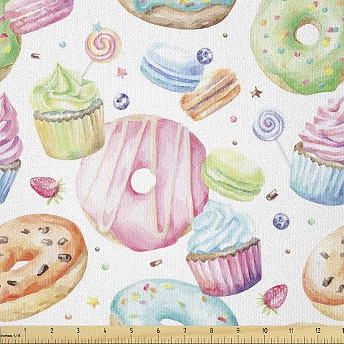 Vista 88 de Lunarable The Yard, tela de dulces de la yarda, deliciosos macarrones, magdalenas, magdalenas, azúcar, sabroso, delicioso, acuarela, tela