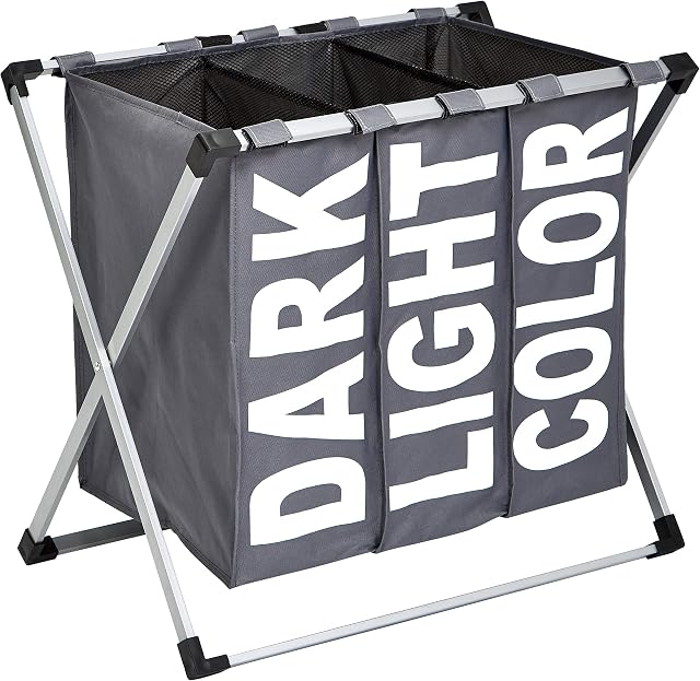 Amazon Basics Triple Laundry Basket Hamper, Dark Grey