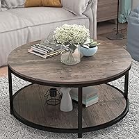 Vista 14 de NSdirect Mesa auxiliar redonda, mesa de centro pequeña de 27.5 pulgadas para sala de estar, escritorio de madera rústica de 2 niveles con estante