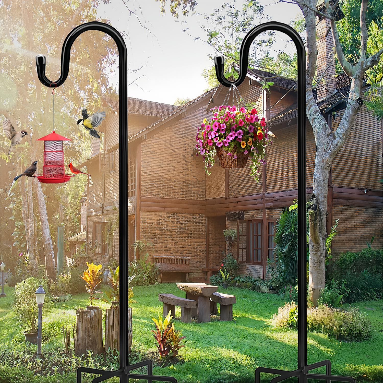 Bird Feeders Pole,Shepherds Hooks for Outdoor 2 Pack 48 Inch Bird Feeders for Outdoors with 5 Prongs Base Hanging Planters for Outdoor image 3