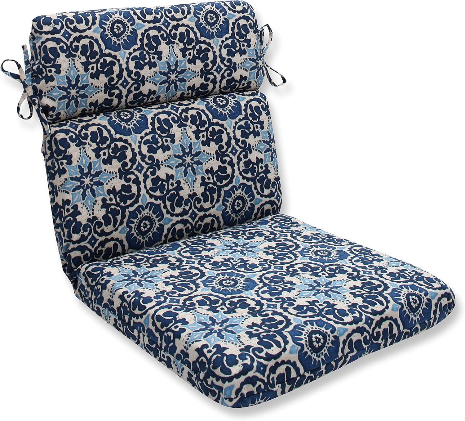Pillow Perfect - 586717 Outdoor/Indoor Woodblock Prism Round Corner Chair Cushion, 40.5" x 21", Blue