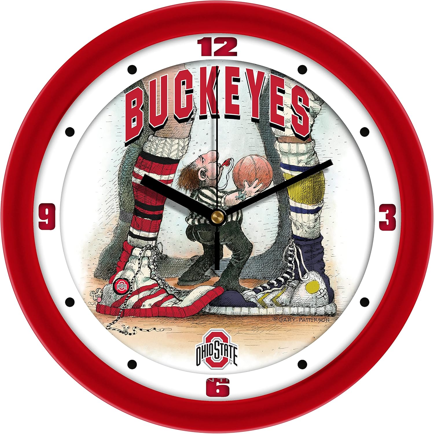 SunTime Ohio State Buckeyes Basketball Wall Clock - Jump Ball by Gary Patterson - 11.5"