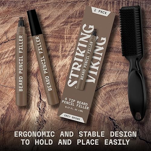 Vista 12 de Striking Viking Lápiz de relleno para barba, paquete de 2, tamaño de viaje, marrón oscuro, fórmula impermeable y relleno de barba para hombres