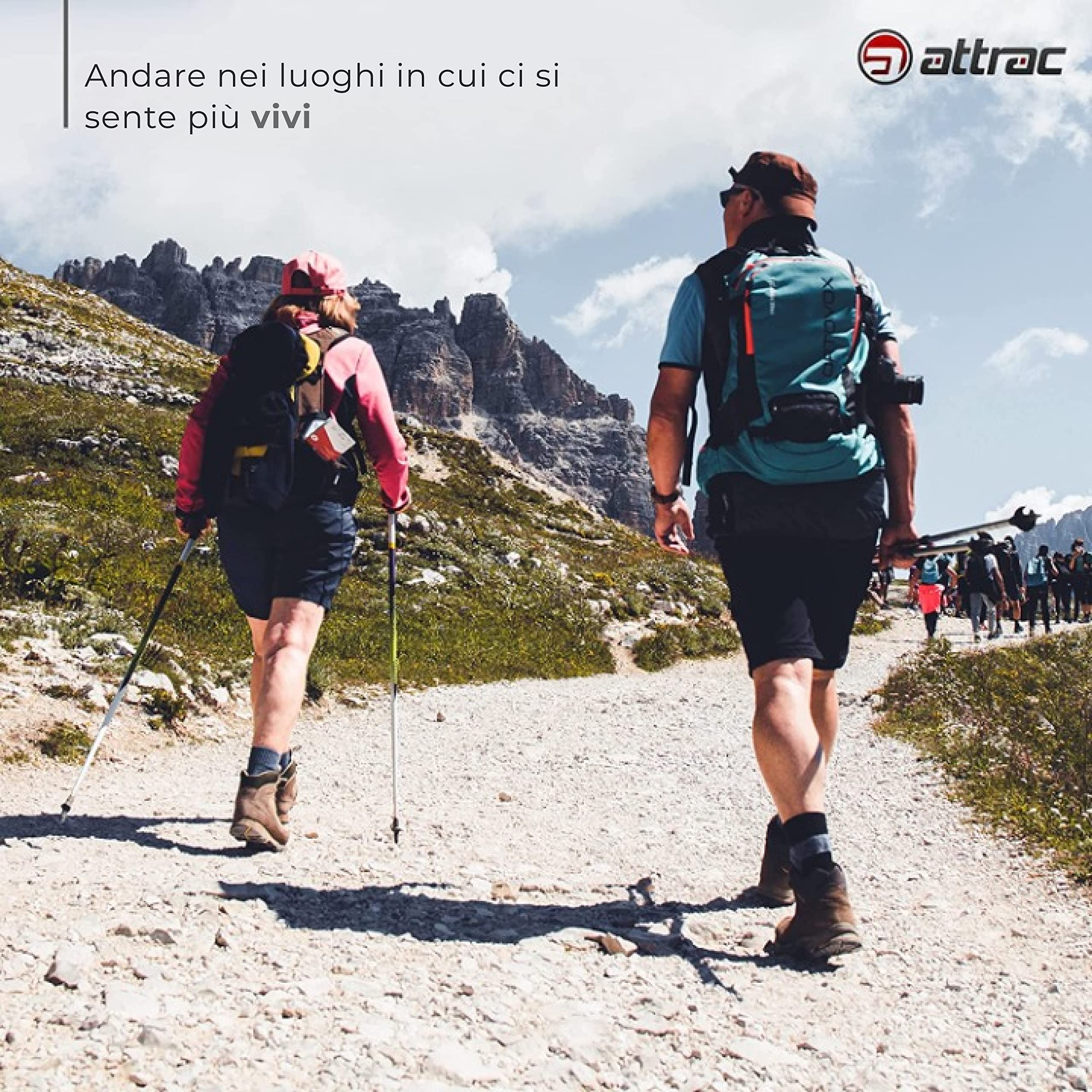 ATTRAC Bastoncini Nordic Walking con Sistema telescopico, Anti-Shock e »Click & Go« dei guantini - Impugnatura in Sughero + PDF Workout