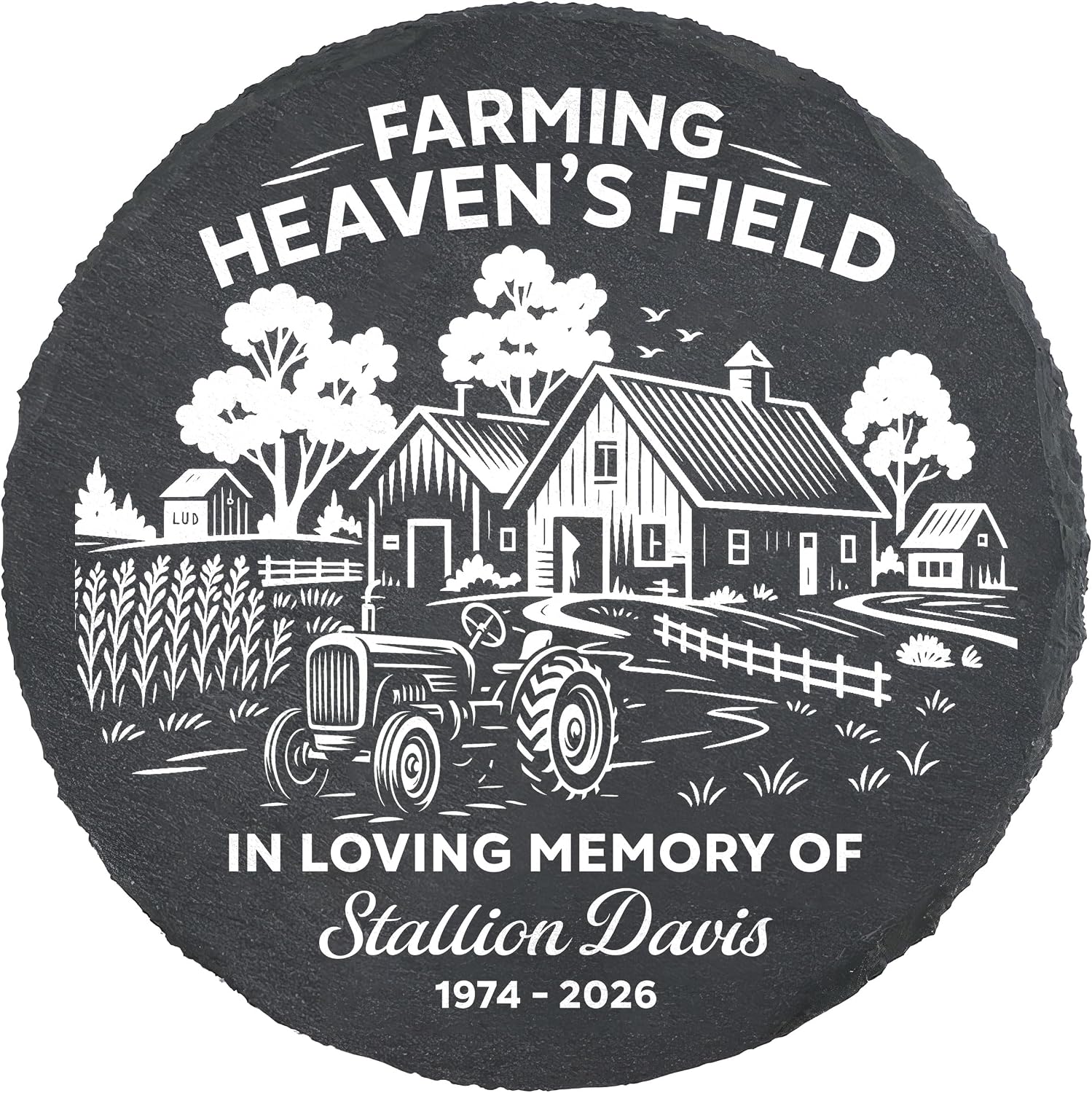 Personalized Farmer Memorial Stone - Farming The Fields of Heaven Memorial Tractor Remembrance Gift for Grandpa, Sympathy Stone for Loss of Father in Loving Memory of Dad (Color 1)