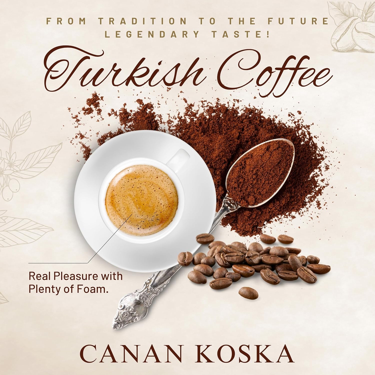 Canan Koska Turkish Coffee Medium Roast Ground Coffee 100% Arabica, Finely Ground for Rich Flavor and Smooth Texture, Ideal for Traditional Brewing in a Cezve - 3.5 Ounce (100g) - Pack Of 10
