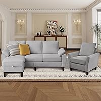 Vista 9 de Juego de sofá de pana de 3 piezas para sala de estar con sofá, otomana de almacenamiento y silla individual