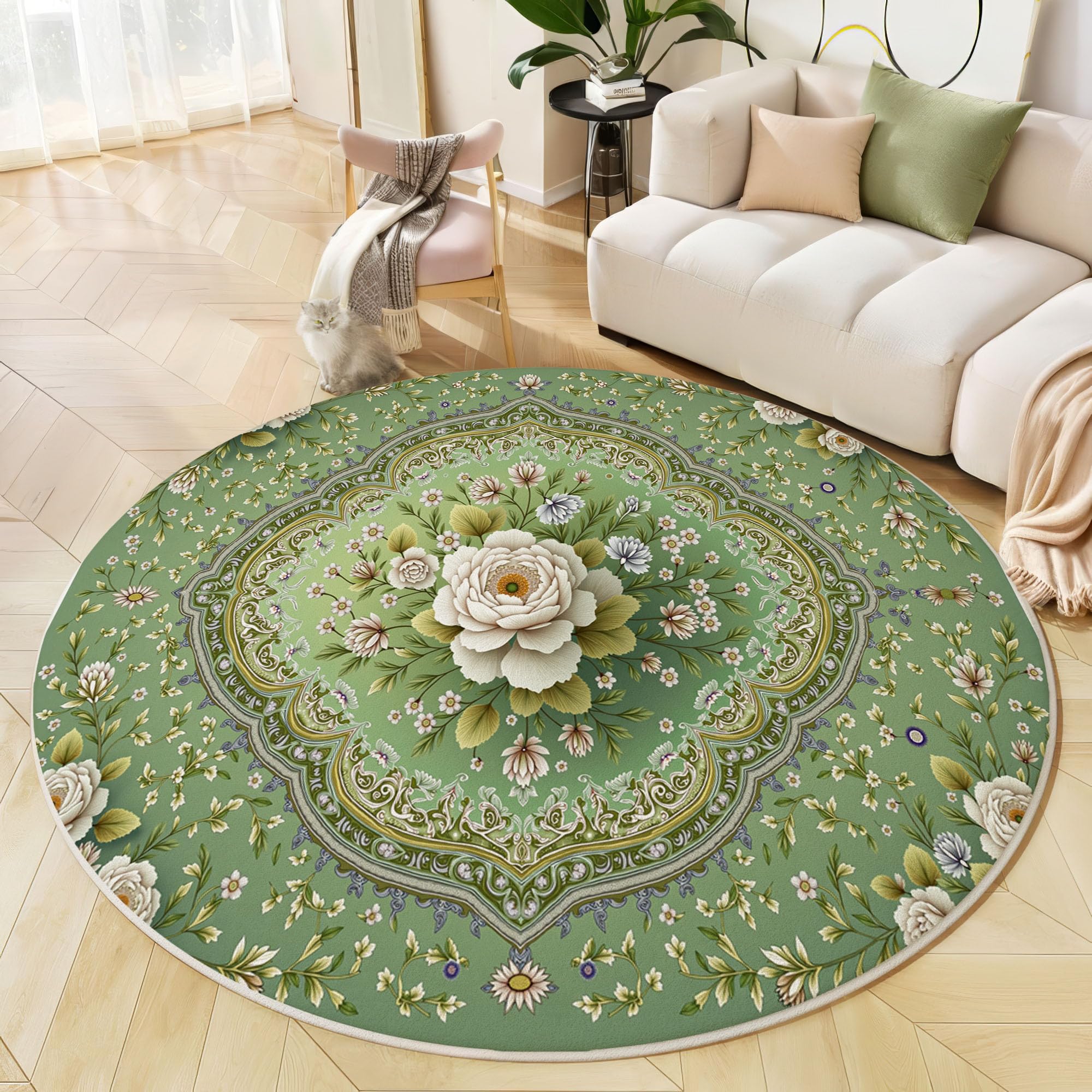 Tapis rond salon fleuri pour sublimer une chambre ou un balcon chic