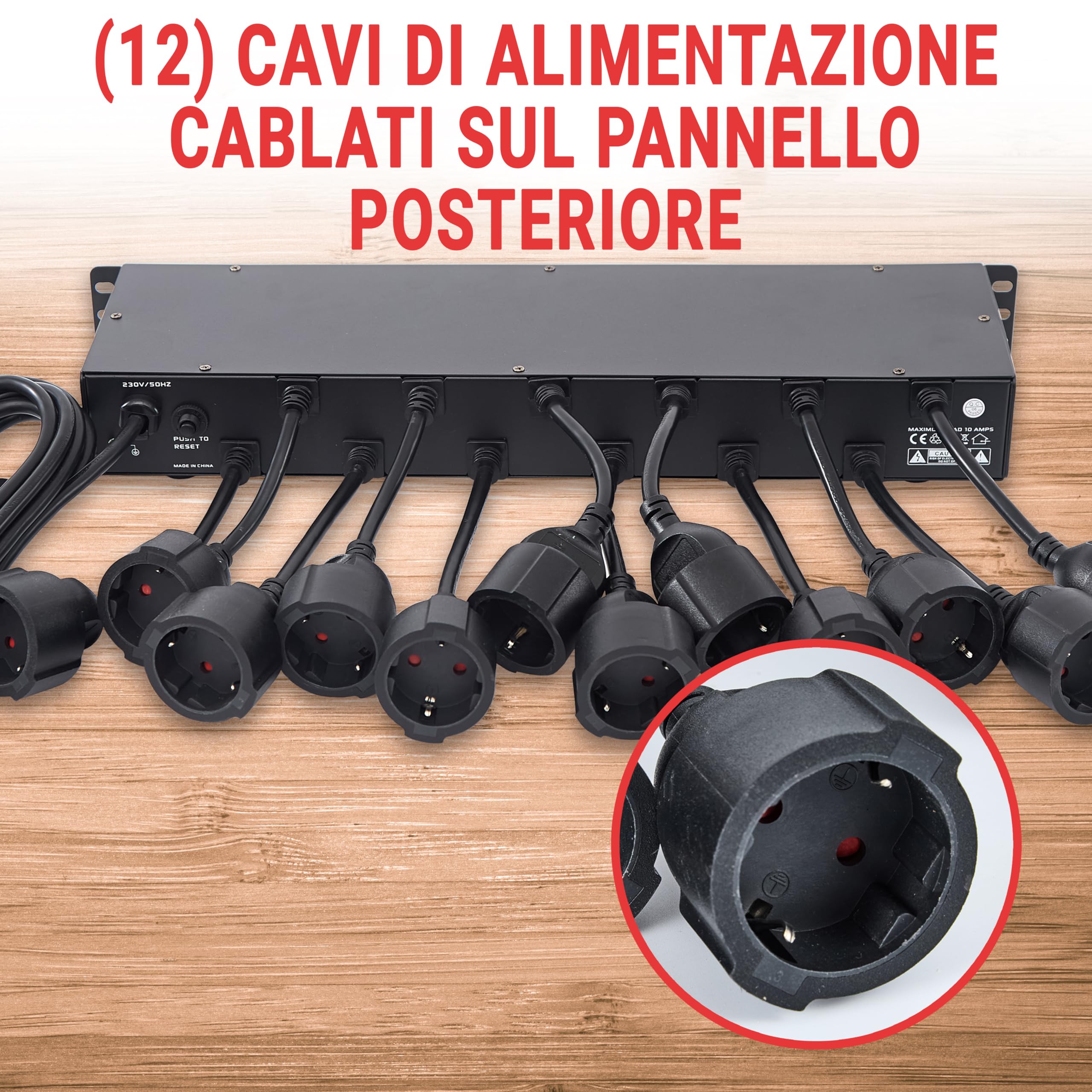 Pyle Multipresa Rack 1U da 48,26 cm con 12 Prese, Distribuzione Elettrica Affidabile per Studio, Ufficio e Montaggio su Rack