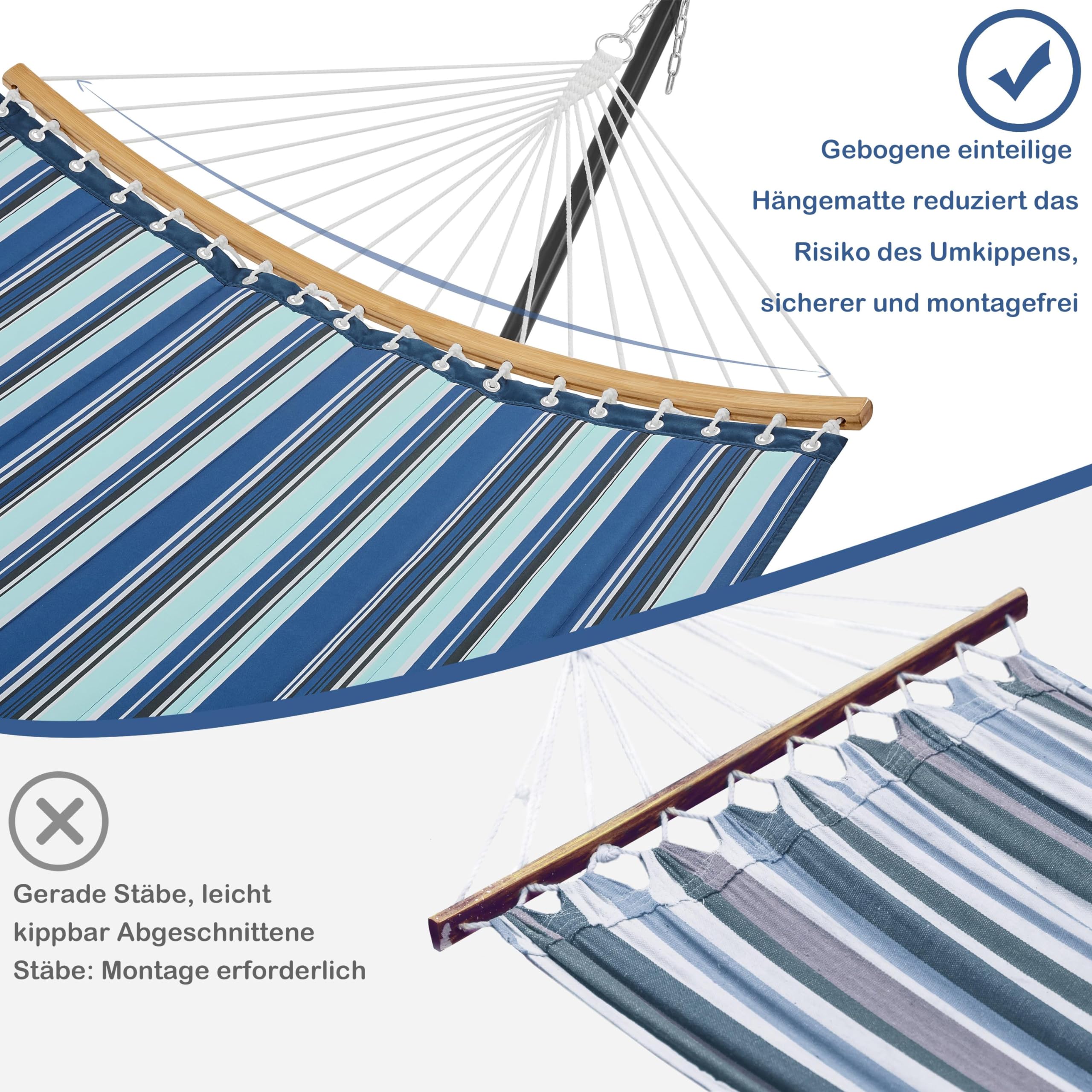 Yaheetech Hängematte mit Gestell & Kissen, XXL Doppelhängematte mit Ständer bis 216 KG Belastbar für 2-3 Personen, Höhenverstellbarer Hammock für Outdoor & Indoor, Blauer Streifen | XXL Doppelhängematte Belastbar für 2-3 Personen, Höhenverstellbarer Hammo