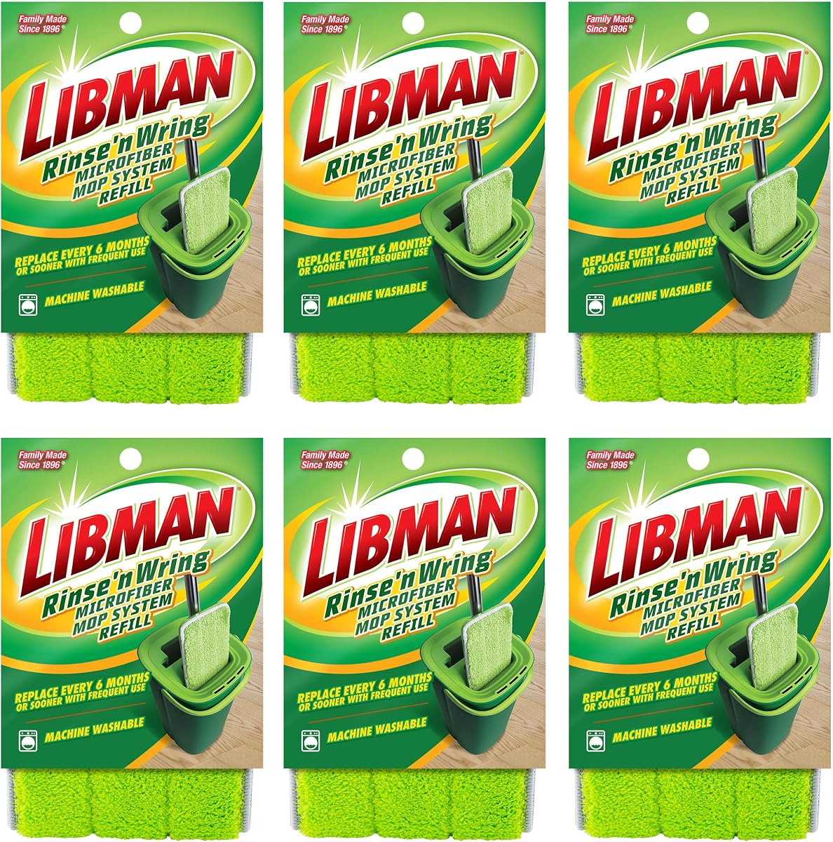Libman Rinse 'n Wring Mop Refill Microfiber Pads, 6 Pack | Replacement microfiber pads for Libman Rinse 'n Wring Mop System; 6-pack.