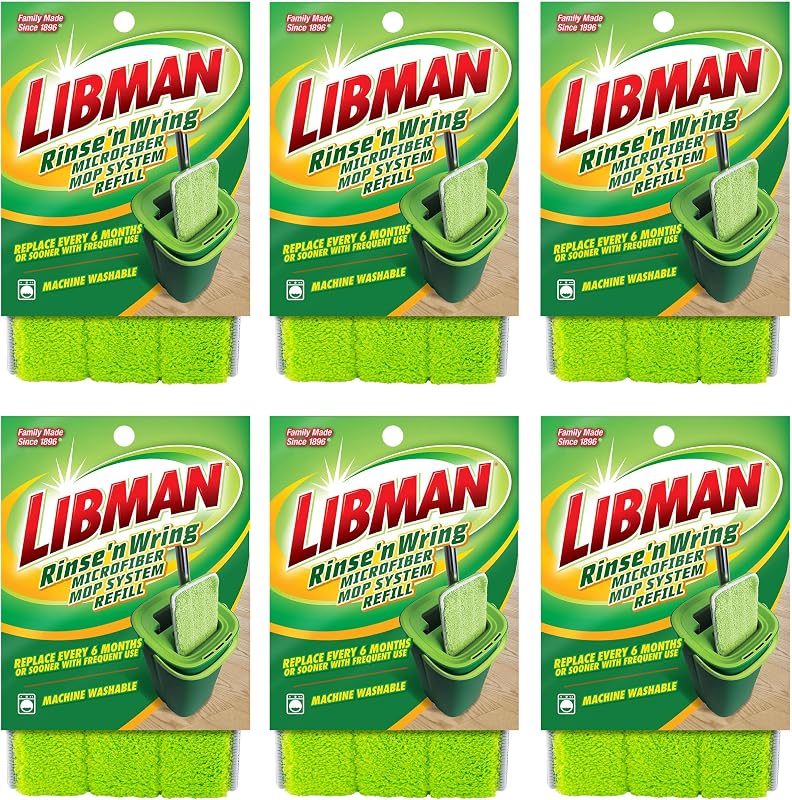 Libman Rinse 'n Wring Mop Refill Microfiber Pads, 6 Pack | Replacement microfiber pads for Libman Rinse 'n Wring Mop System; 6-pack.