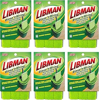 Libman Rinse 'n Wring Mop and Bucket System Refills | Microfiber Floor Mop | Hardwood Floor Cleaner | Wet & Dry Mop | (Pack of 6) Total Microfiber Refill Pads,Green