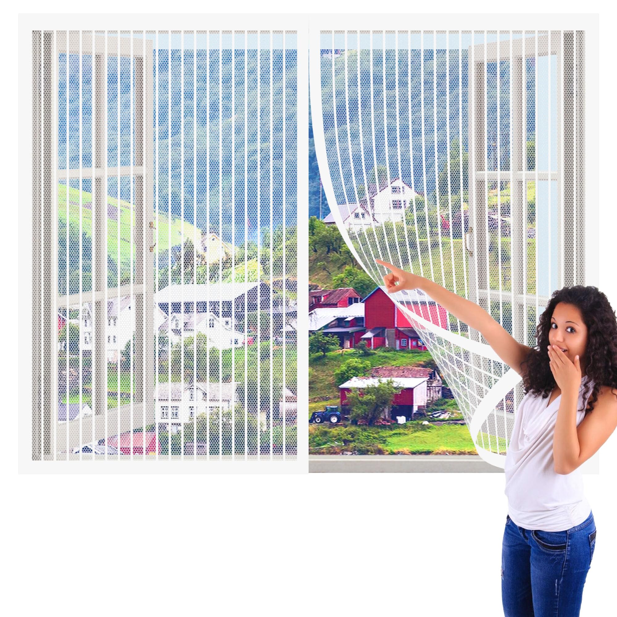 Magnetic Window Screen for Cats 58 x 110 cm Magnetic Fly Insect Screen Without Drilling Close Automatically for Balcony Children's Room Window, White
